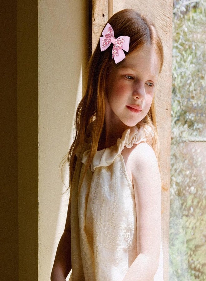 Miroksh 3" Glitter Light Pink Ribbon Pigtail Hair Bow Clips Set of 2 Sparkly Sequins Alligator Barrettes Hairpins for Toddler Teen Girls Kids Birthday, Wedding, Xmas Party, Back to School Gift - Image 3